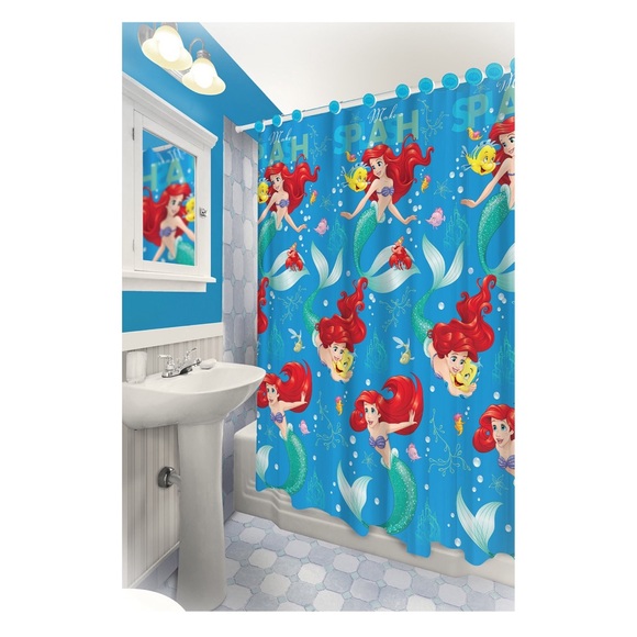 13 piece Disney Ariel little mermaid Shower curtain 1 curtain 12hooks NWT - Picture 1 of 5